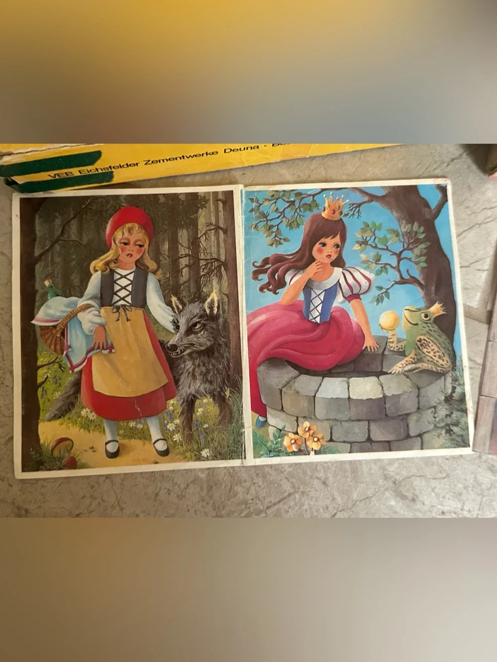 Grimm’s Fairy Tales vintage wooden puzzle blocks complete set wood toy